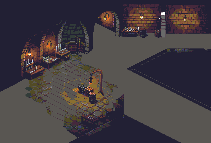 Grudgekeeper pixel art dwarf hallway scene